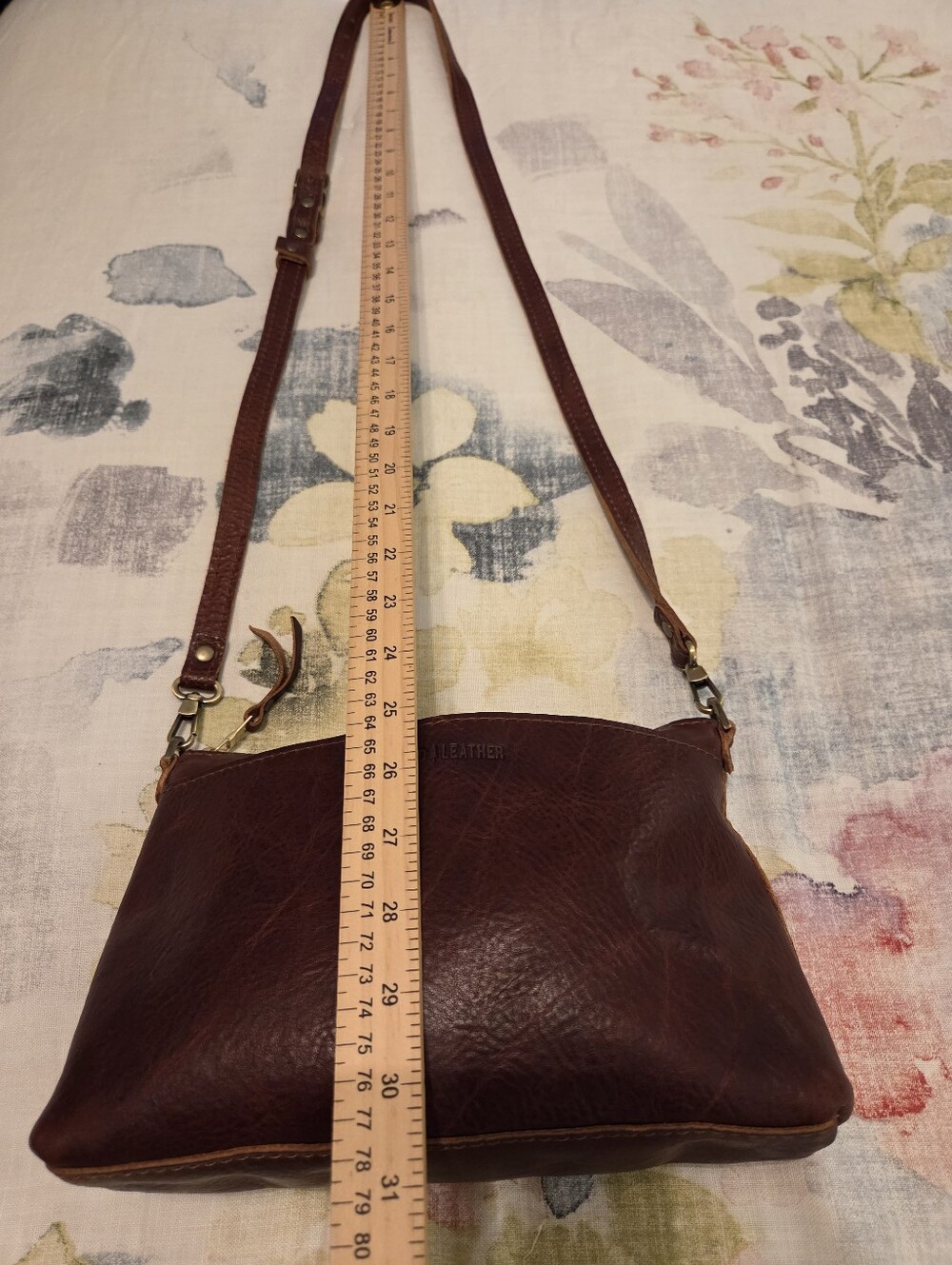 PORTLAND LEATHER Classic Poppy Rich Brown Pebbled Leather Crossbody Bag - Picture 8 of 14